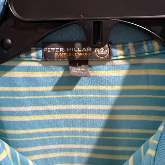 Peter Millar Summer Comfort SS Blue Stripe Polo Golf Shirt Size Large - Picture 2 of 4